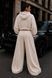 Жіночий велюровий костюм Oversized з подвійним капюшоном та широкими штанами бежевого кольору 7077 фото