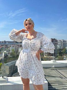 Муслінова сукня з регульованою посадкою та об'ємними рукавами 5927.5 фото
