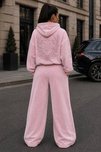 Женский велюровый костюм Oversized с двойным капюшоном и широкими брюками 7077 фото