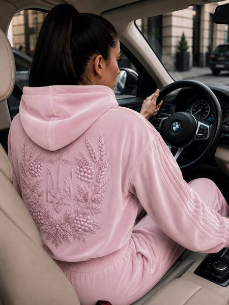Жіночий велюровий костюм Oversized з подвійним капюшоном та широкими штанами 7077 фото