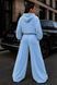 Жіночий велюровий костюм Oversized з подвійним капюшоном та широкими штанами блакитного кольору 7077 фото